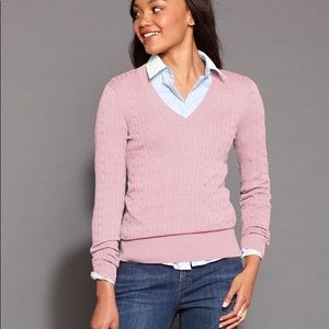 Tommy Hilfiger Pink Cable V-neck Sweater - M
